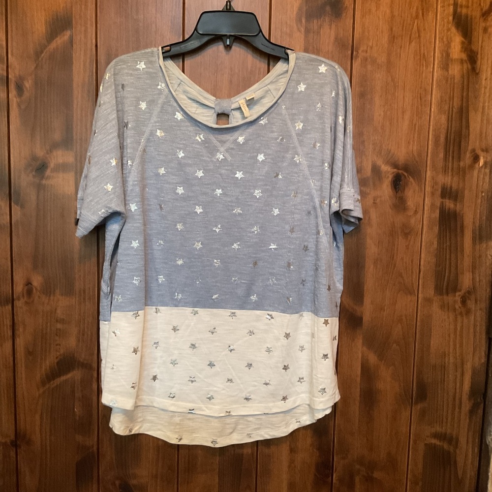 Cato Light Blue and Cream Star Print Short Sleeve Tee